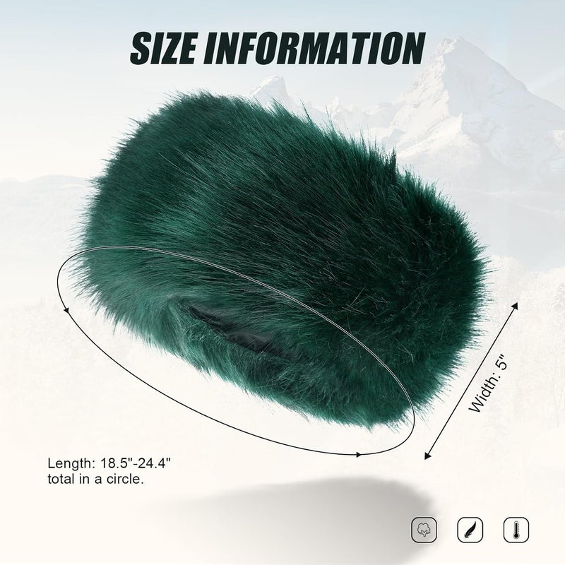 RANOME Faux Fur Headband for Women Elastic Fuzzy Thick Earmuffs Winter Headwrap Ear Muffs Furry Ear Warmers Cold Weather (Dark Green) - Image 4